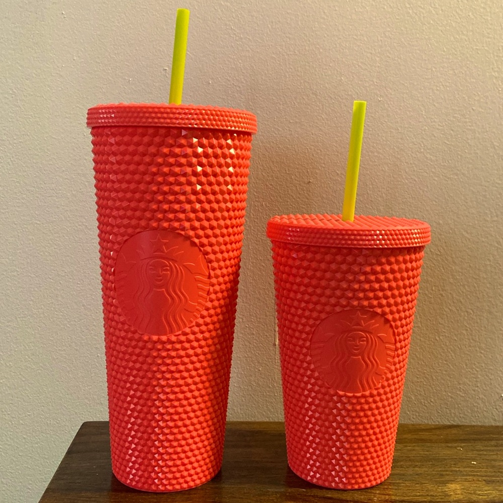 (2) Starbucks studded drink tumbler set dragonfruit grapefruit pink coral summer